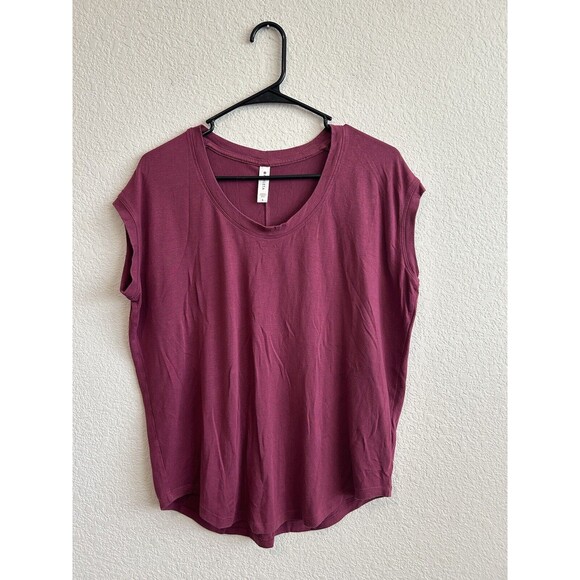 Athleta Activewear Tshirt Maroon Small Cap Sleeves Scoop Neck Modal Stretch - Picture 1 of 8